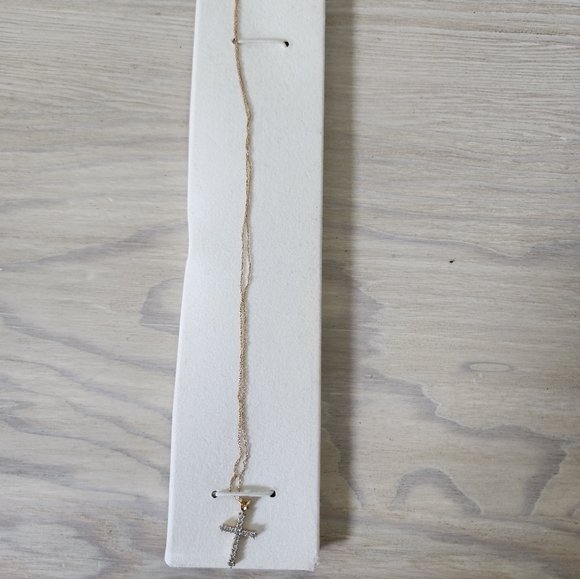 Cross Necklace Sterling Silver Genuine Cubic Zirconia - Picture 1 of 9